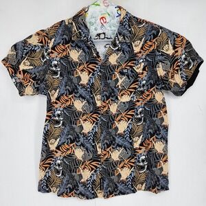 Liquid Death‎ Shirt Mens Medium Hawaiian Button Camp All Over Print Aloha